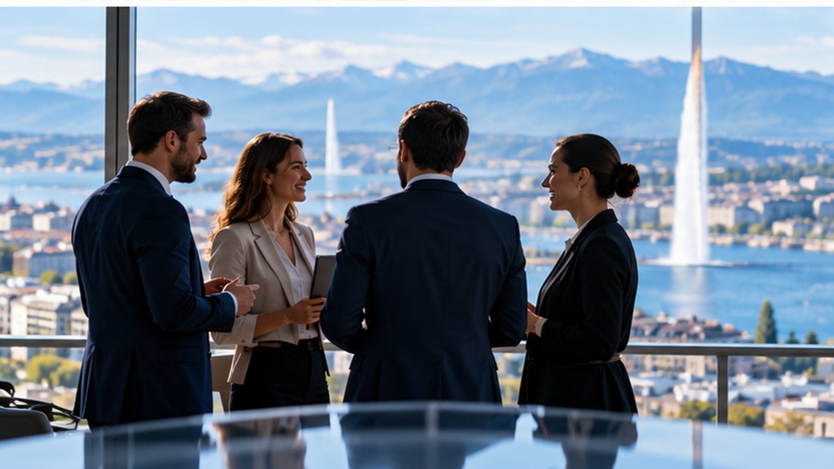 Réunion d’affaires avec vue sur la rade de Genève
